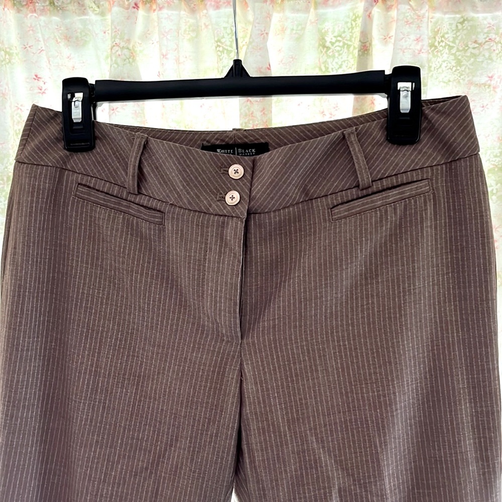 WHBM cuffed ladies pants, dark tan with pin stripe